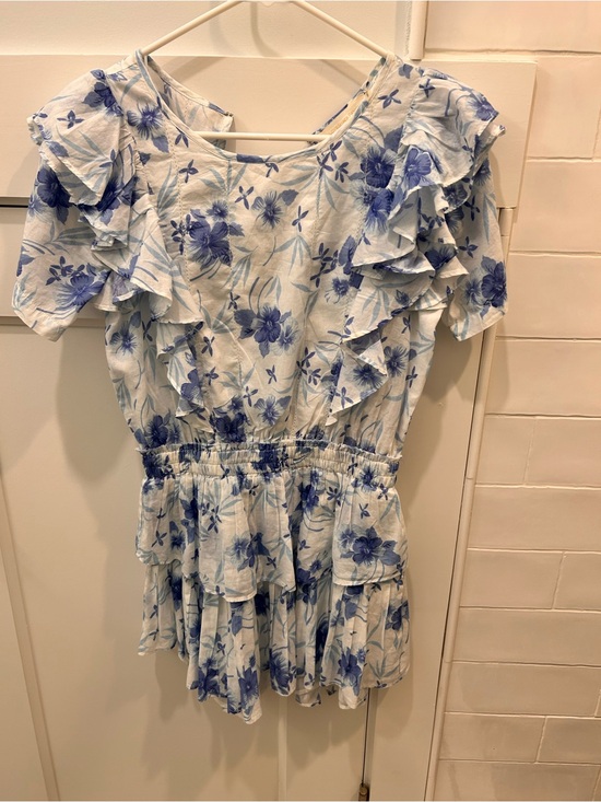 LoveShackFancy Tops - Women’s Blue Love shack Fancy Ruffle Peplum Dress